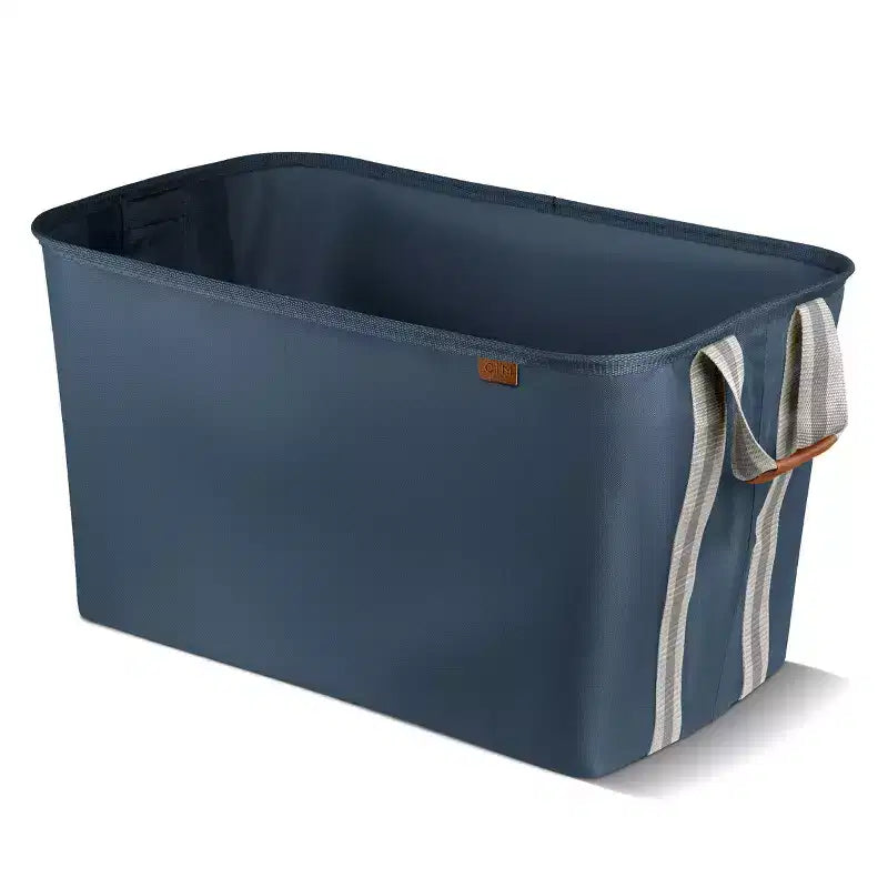 CleverMade Collapsible 2pk Laundry Basket LUXE 300D Navy Noir/Cream