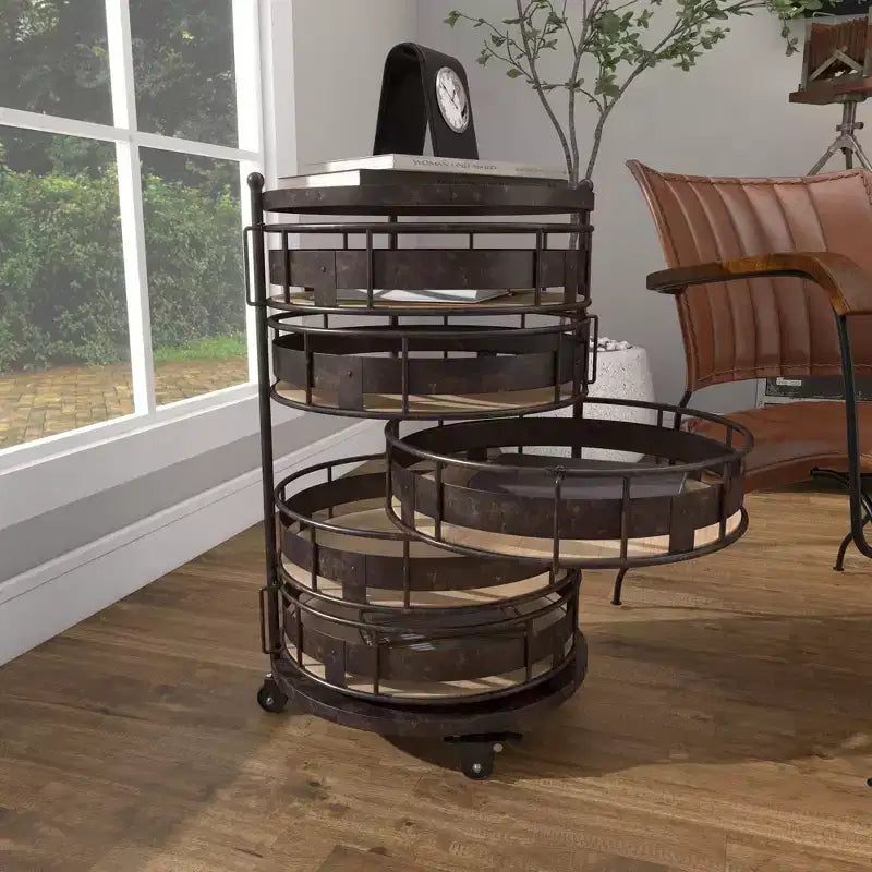 Farmhouse Metal Storage Cart Brown - Olivia & May: Utility Rolling Cart with 5 Drawers & 6 Shelves, Iron Construction