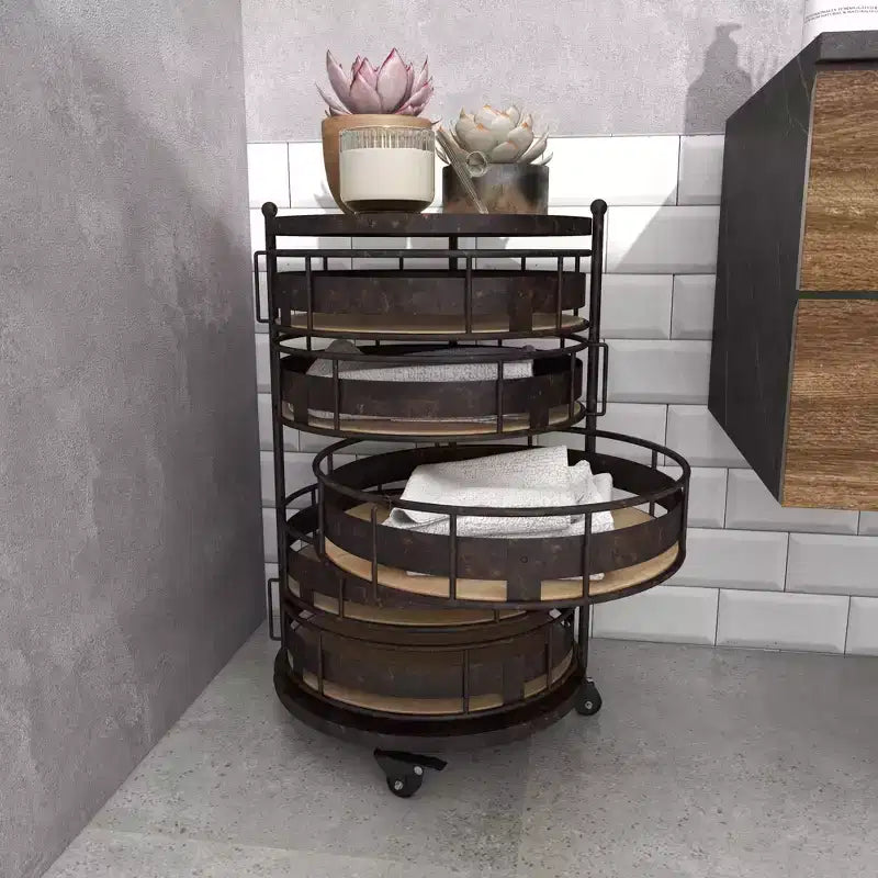 Farmhouse Metal Storage Cart Brown - Olivia & May: Utility Rolling Cart with 5 Drawers & 6 Shelves, Iron Construction