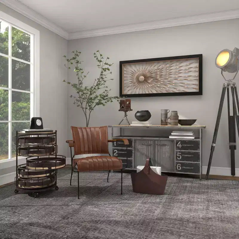 Farmhouse Metal Storage Cart Brown - Olivia & May: Utility Rolling Cart with 5 Drawers & 6 Shelves, Iron Construction