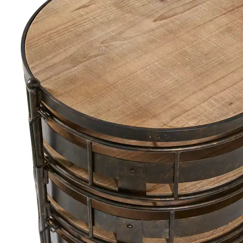 Farmhouse Metal Storage Cart Brown - Olivia & May: Utility Rolling Cart with 5 Drawers & 6 Shelves, Iron Construction