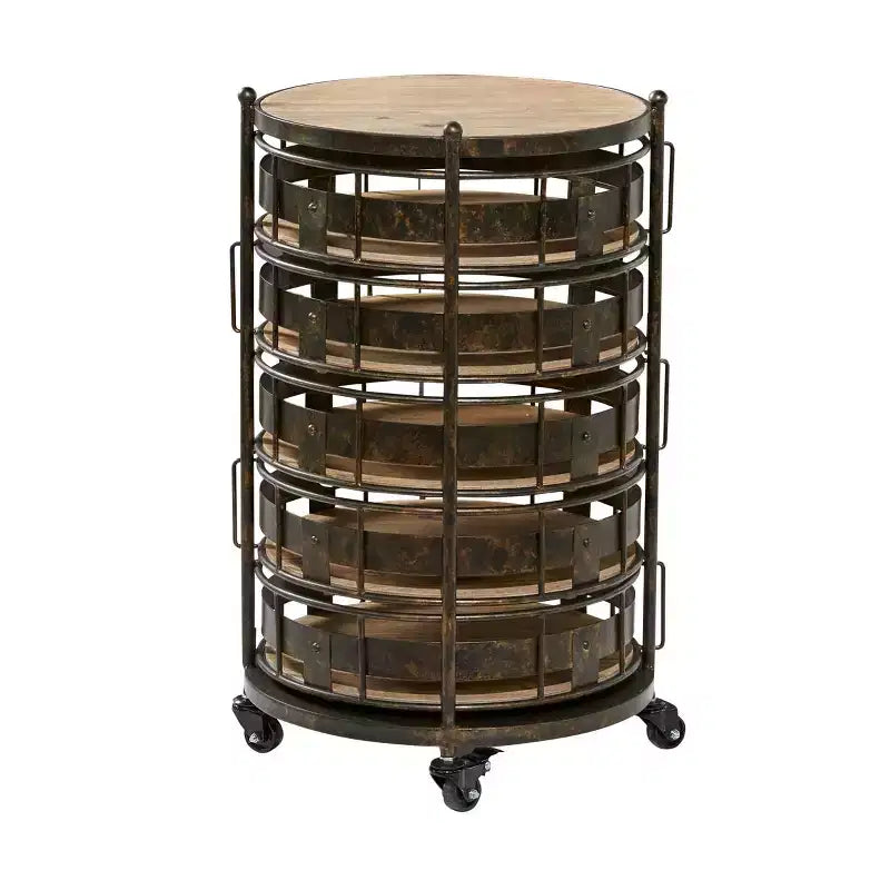 Farmhouse Metal Storage Cart Brown - Olivia & May: Utility Rolling Cart with 5 Drawers & 6 Shelves, Iron Construction