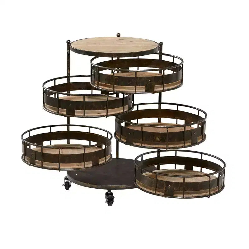 Farmhouse Metal Storage Cart Brown - Olivia & May: Utility Rolling Cart with 5 Drawers & 6 Shelves, Iron Construction
