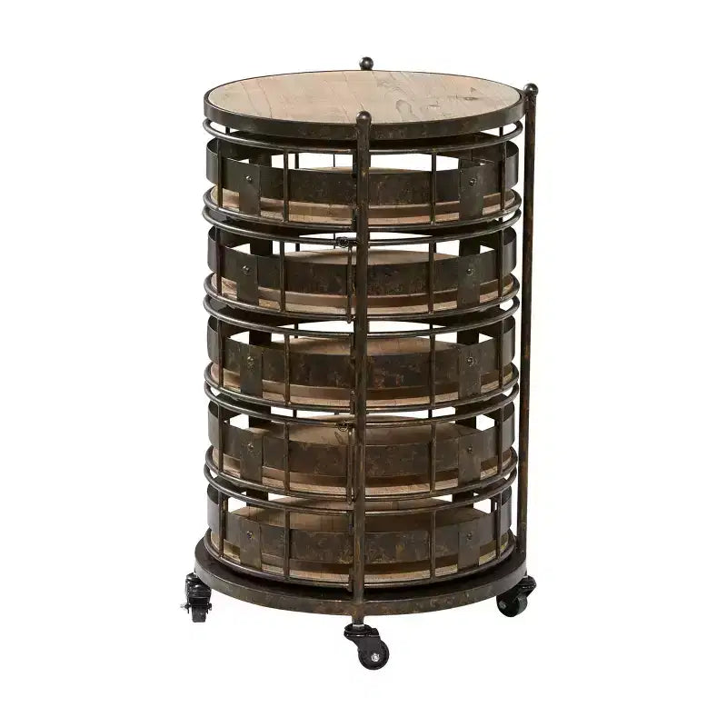 Farmhouse Metal Storage Cart Brown - Olivia & May: Utility Rolling Cart with 5 Drawers & 6 Shelves, Iron Construction
