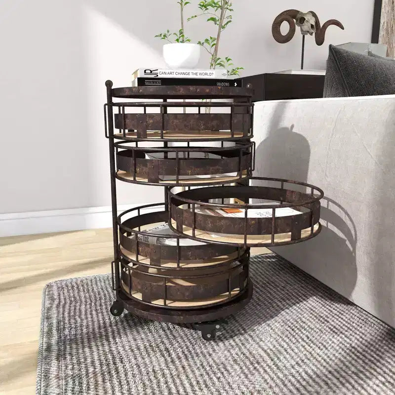 Farmhouse Metal Storage Cart Brown - Olivia & May: Utility Rolling Cart with 5 Drawers & 6 Shelves, Iron Construction