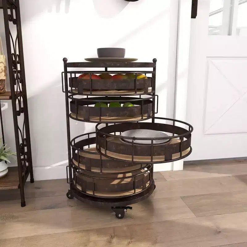 Farmhouse Metal Storage Cart Brown - Olivia & May: Utility Rolling Cart with 5 Drawers & 6 Shelves, Iron Construction