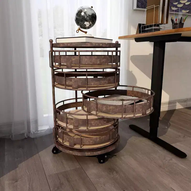 Farmhouse Metal Storage Cart Brown - Olivia & May: Utility Rolling Cart with 5 Drawers & 6 Shelves, Iron Construction