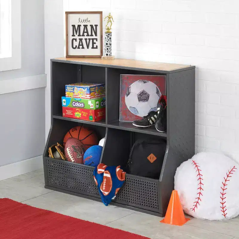 Badger Basket Metal and Bamboo MultiBin Storage Cubby Charcoal/Natural