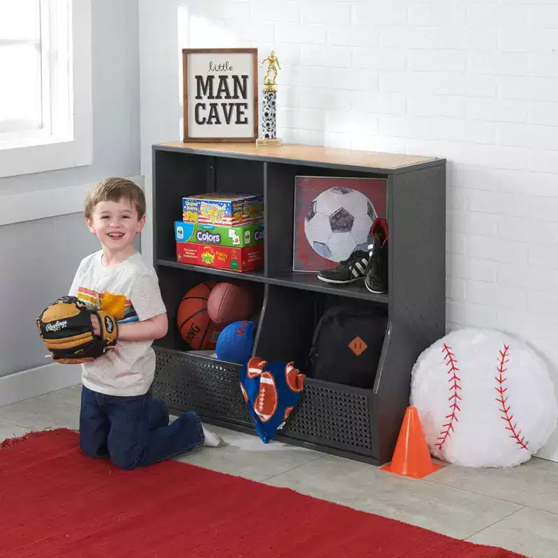 Badger Basket Metal and Bamboo MultiBin Storage Cubby Charcoal/Natural