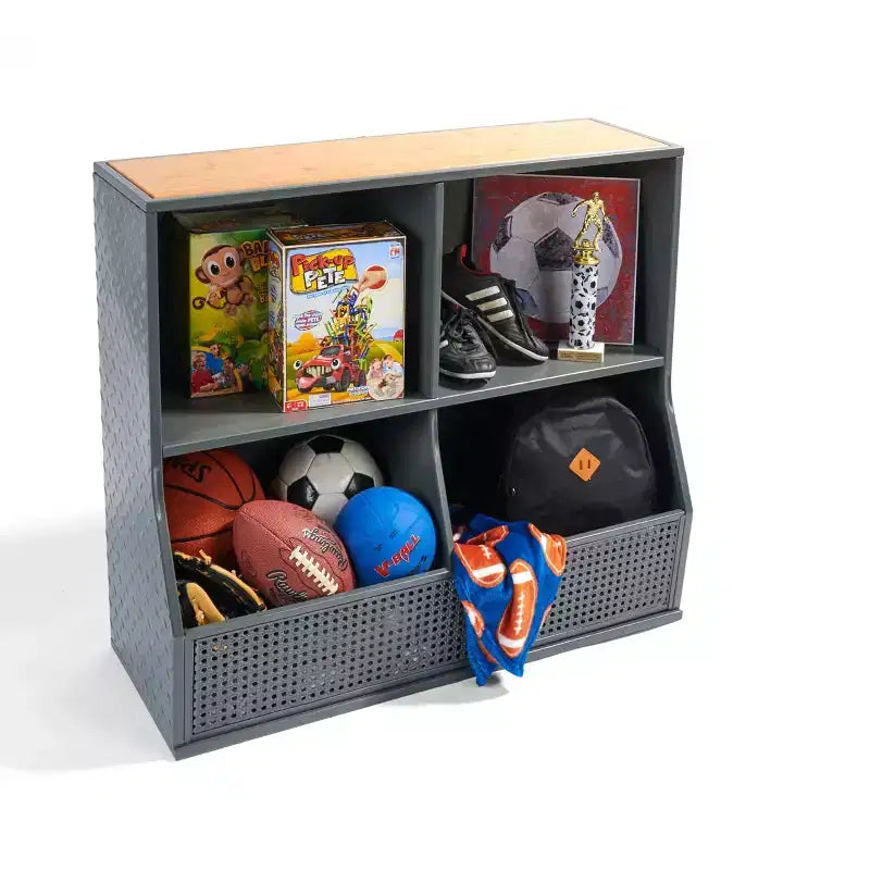 Badger Basket Metal and Bamboo MultiBin Storage Cubby Charcoal/Natural