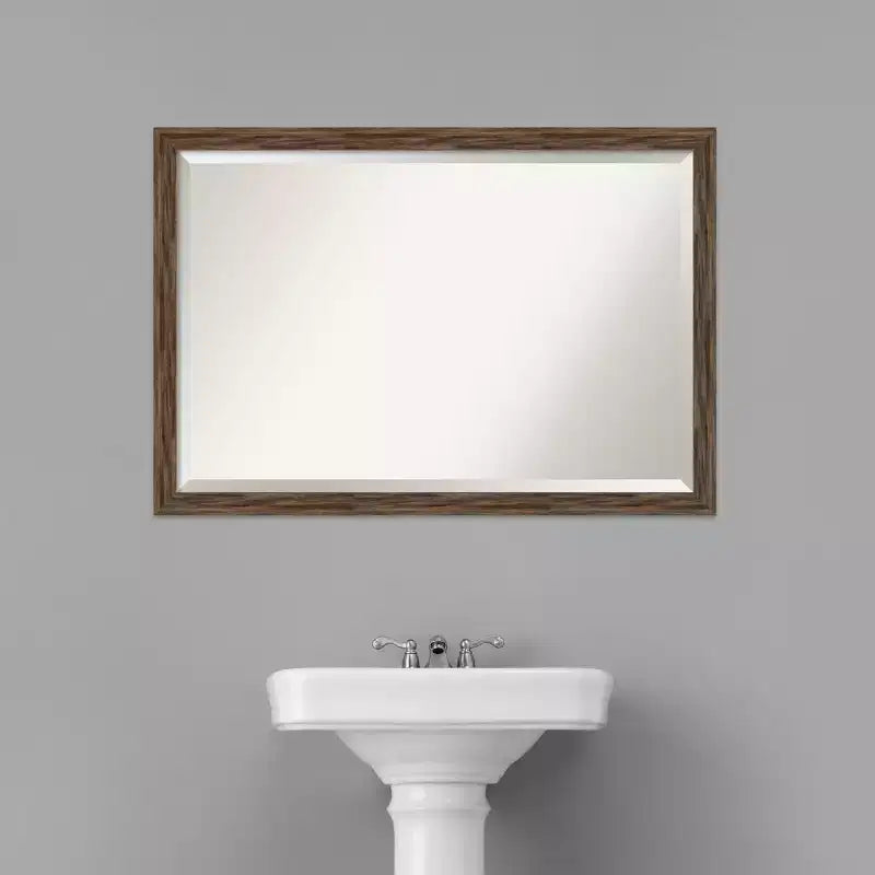 39" x 27" Regis Barnwood Narrow Framed Bathroom Vanity Wall Mirror Light Brown - Amanti Art: Beveled, Wall-Mounted
