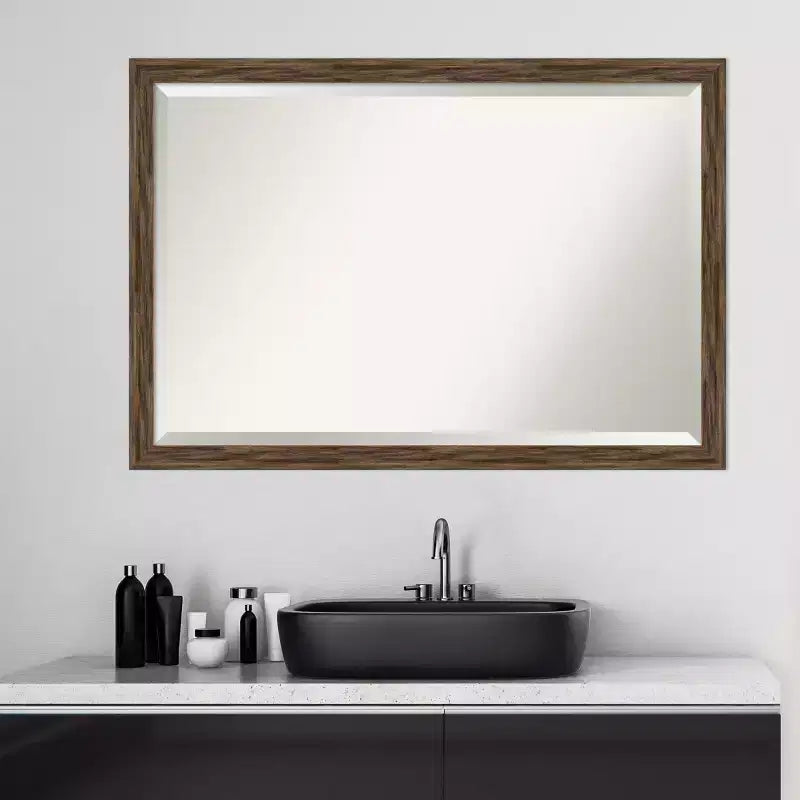 39" x 27" Regis Barnwood Narrow Framed Bathroom Vanity Wall Mirror Light Brown - Amanti Art: Beveled, Wall-Mounted