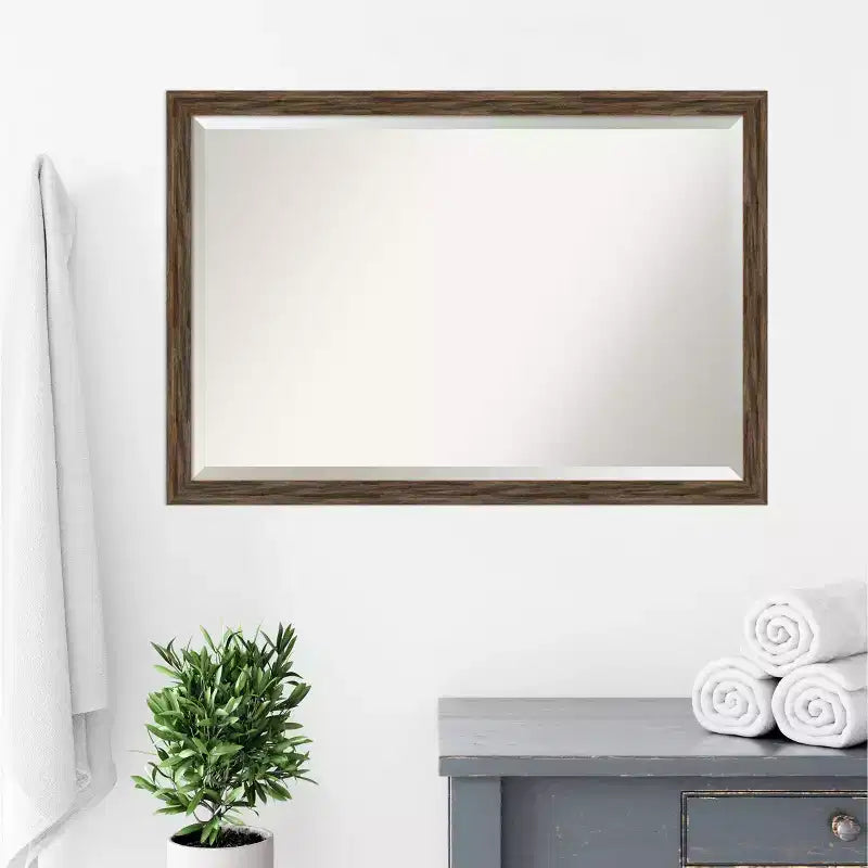 39" x 27" Regis Barnwood Narrow Framed Bathroom Vanity Wall Mirror Light Brown - Amanti Art: Beveled, Wall-Mounted