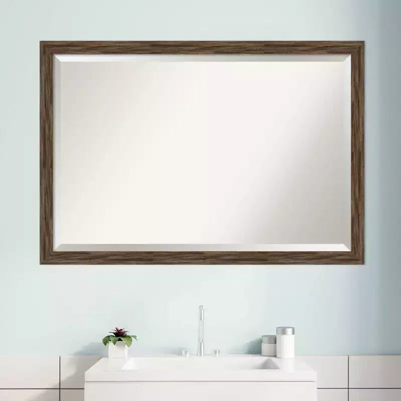 39" x 27" Regis Barnwood Narrow Framed Bathroom Vanity Wall Mirror Light Brown - Amanti Art: Beveled, Wall-Mounted