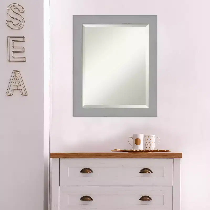 20" x 24" Brushed Nickel Framed Wall Mirror Silver - Amanti Art: Modern Beveled, No Assembly Required