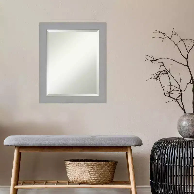 20" x 24" Brushed Nickel Framed Wall Mirror Silver - Amanti Art: Modern Beveled, No Assembly Required