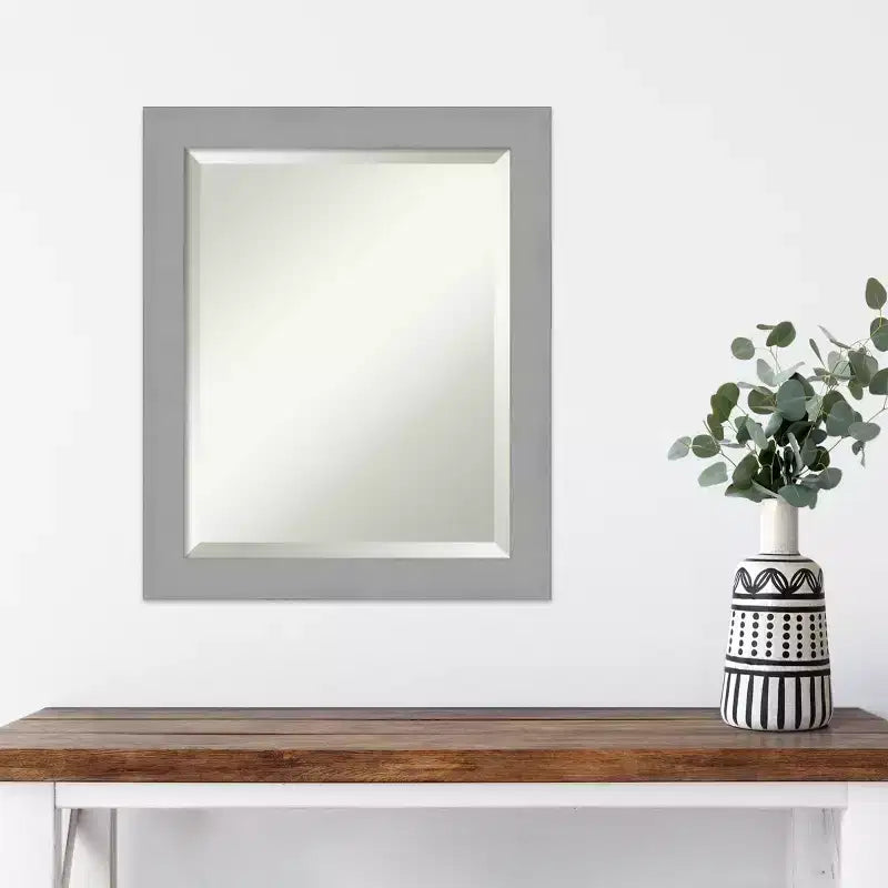 20" x 24" Brushed Nickel Framed Wall Mirror Silver - Amanti Art: Modern Beveled, No Assembly Required