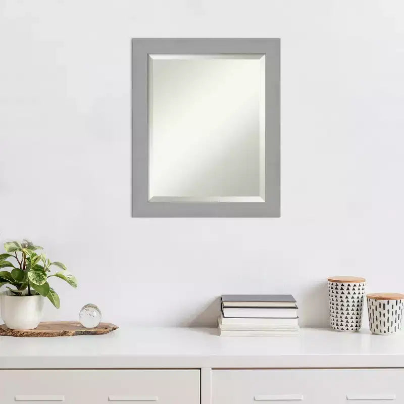 20" x 24" Brushed Nickel Framed Wall Mirror Silver - Amanti Art: Modern Beveled, No Assembly Required