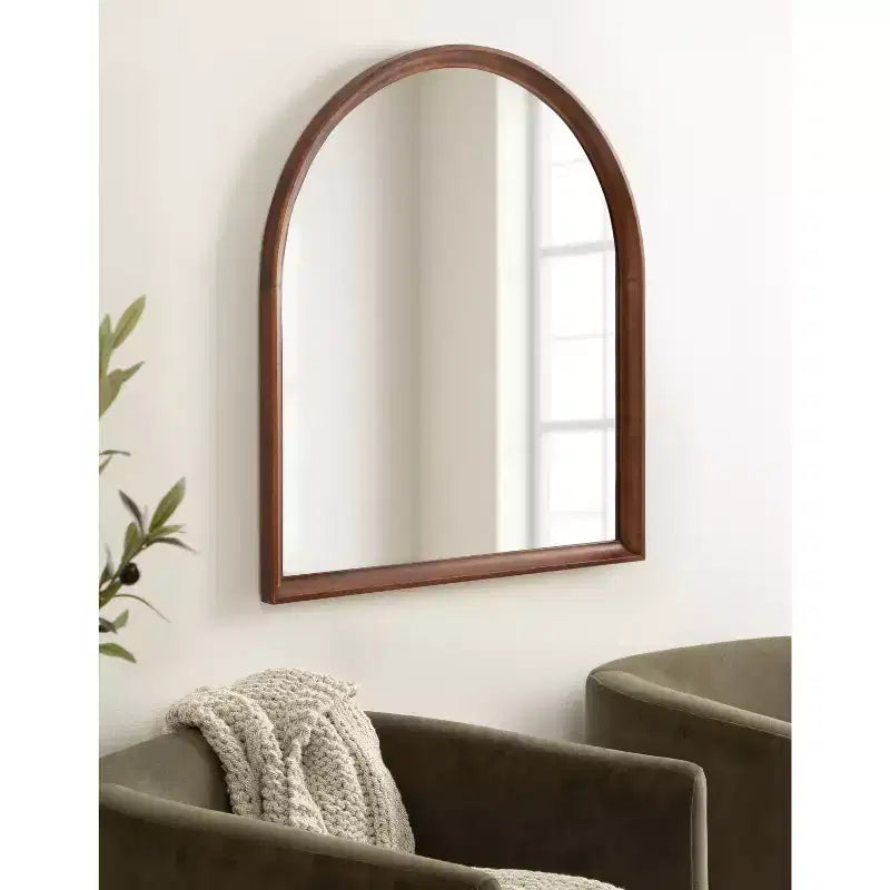 Kate & Laurel All Things Decor 32"X36" Hatherleigh Arch Wood Wall Mirror Walnut Brown