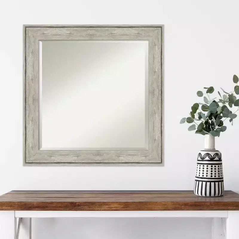 25" x 25" Crackled Metallic Framed Wall Mirror Silver - Amanti Art: Modern Square Beveled, No Assembly Required