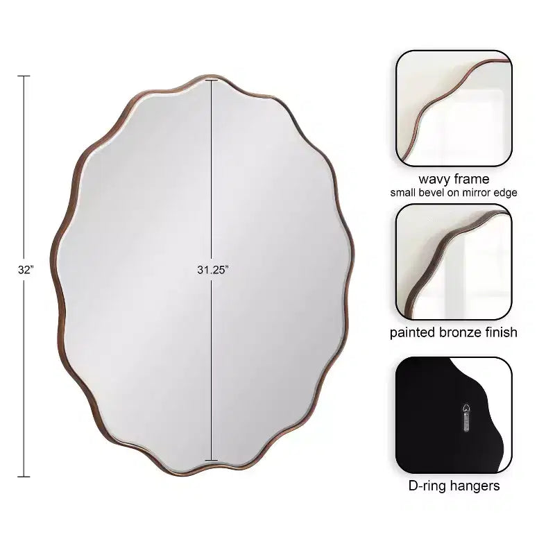 Kate & Laurel All Things Decor 32"X32" Viona Round Scalloped Mirror Bronze