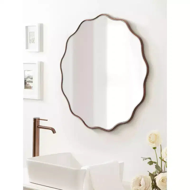 Kate & Laurel All Things Decor 32"X32" Viona Round Scalloped Mirror Bronze