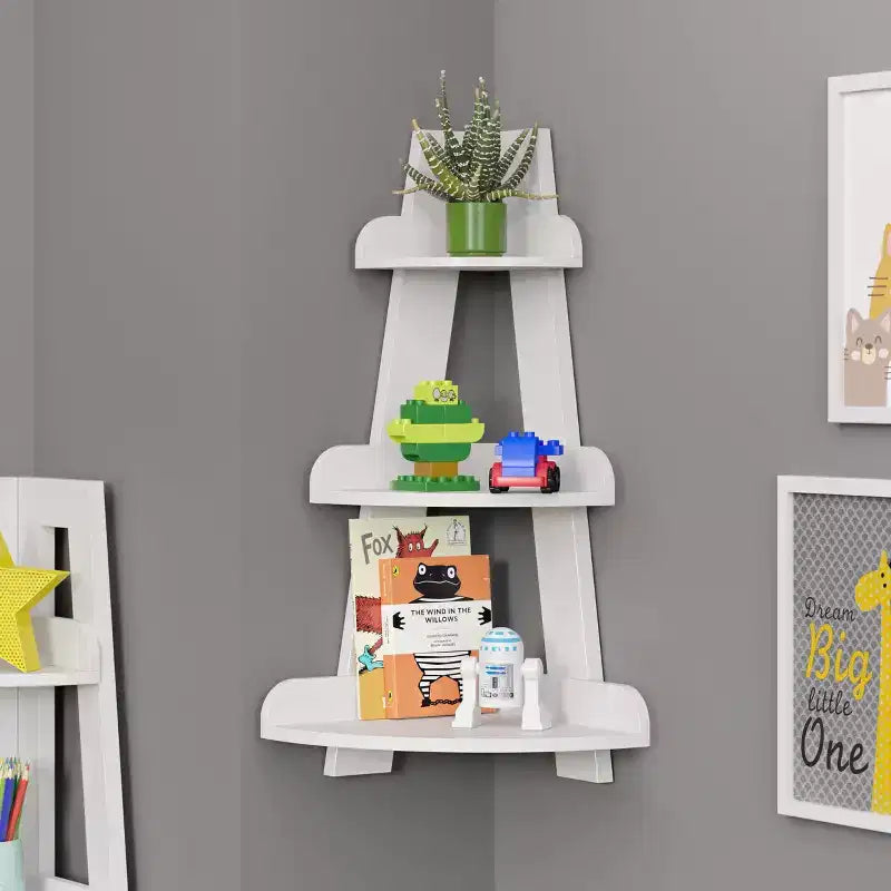 RiverRidge Kids' 3-Tier Corner Shelf Display Stand for Playroom White