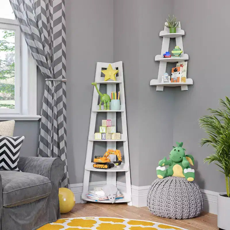 RiverRidge Kids' 3-Tier Corner Shelf Display Stand for Playroom White