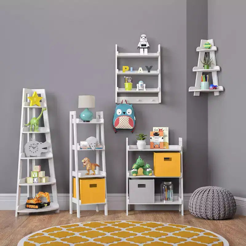 RiverRidge Kids' 3-Tier Corner Shelf Display Stand for Playroom White