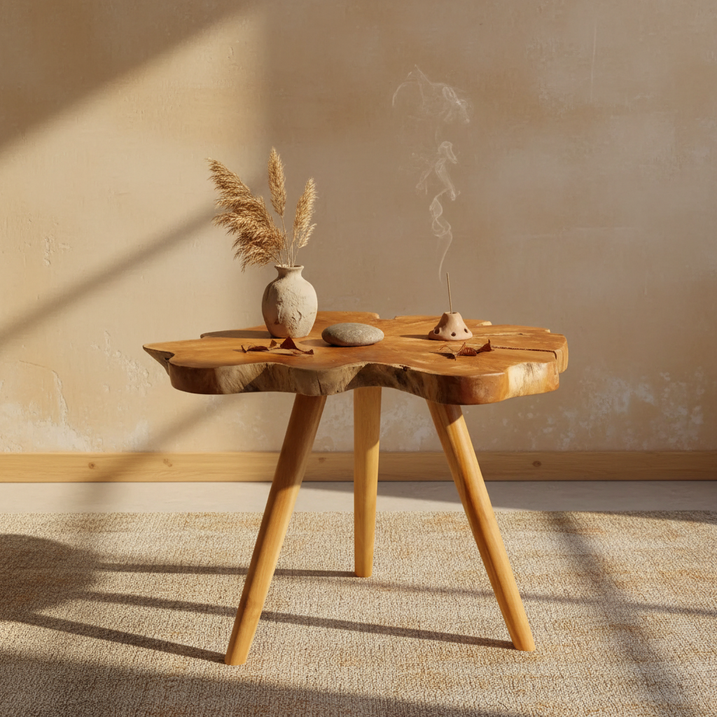 Table d'appoint rustique en teck massif marron