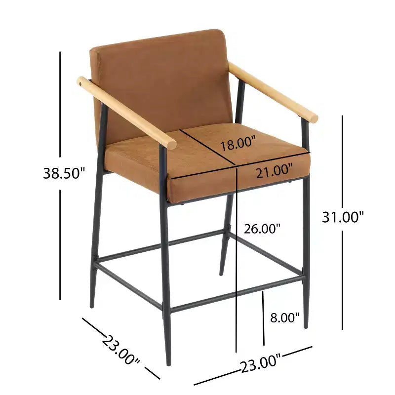 Christopher Knight Home Set of 2 Ruby Mid Century Modern Upholstered Counter Stool with Iron Frame Counter Height Barstools Brown
