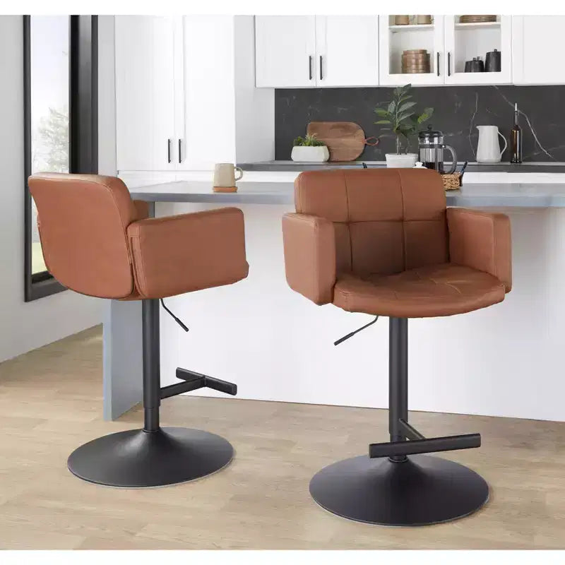 LumiSource Stout Adjustable Barstool Black Metal/Camel PU