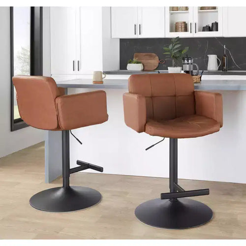 LumiSource Stout Adjustable Barstool Black Metal/Camel PU