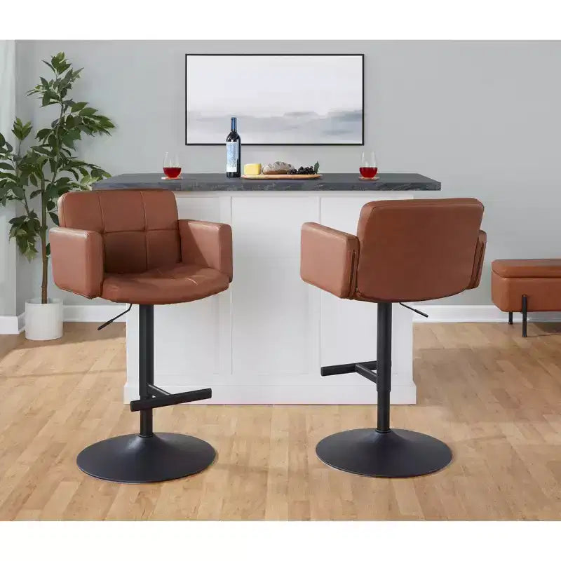 LumiSource Stout Adjustable Barstool Black Metal/Camel PU