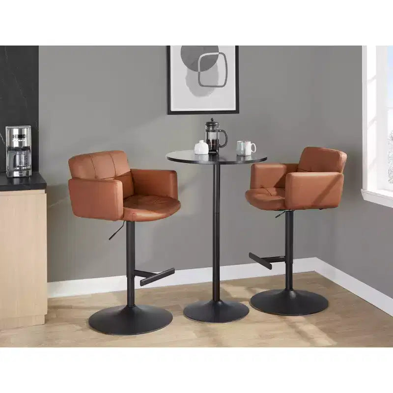 LumiSource Stout Adjustable Barstool Black Metal/Camel PU