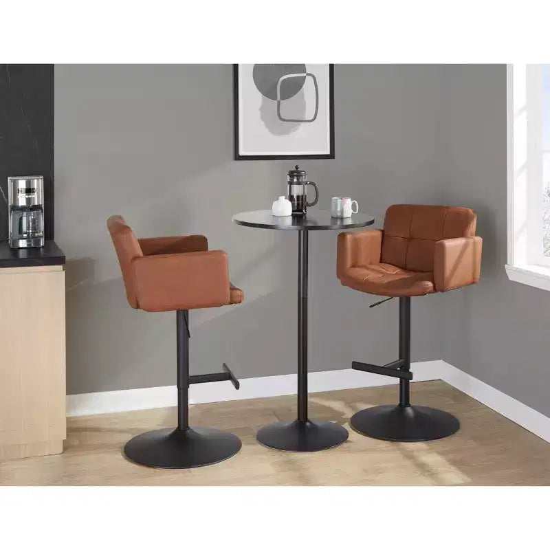 LumiSource Stout Adjustable Barstool Black Metal/Camel PU