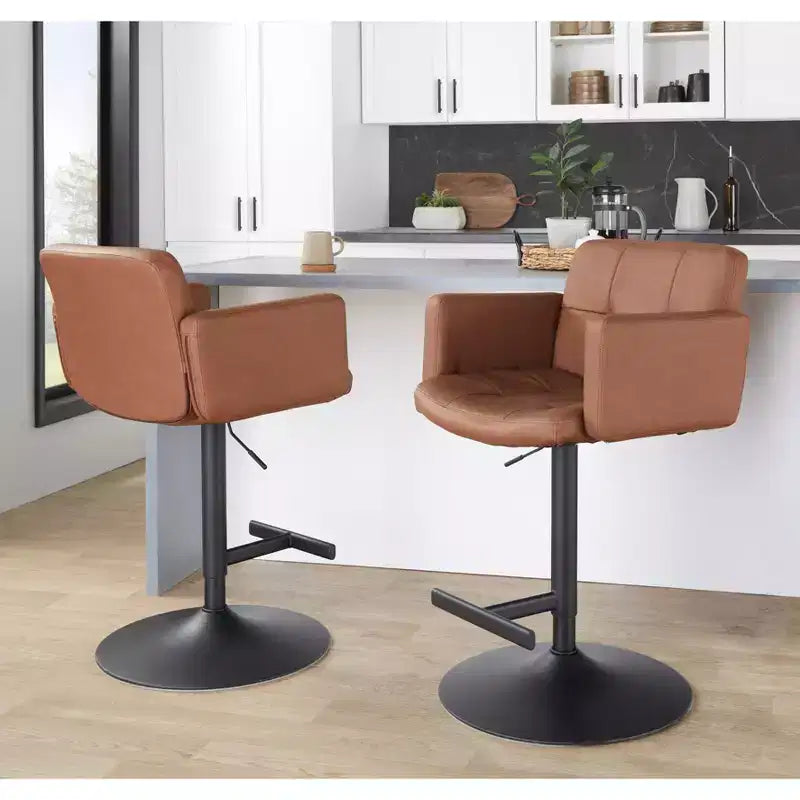 LumiSource Stout Adjustable Barstool Black Metal/Camel PU