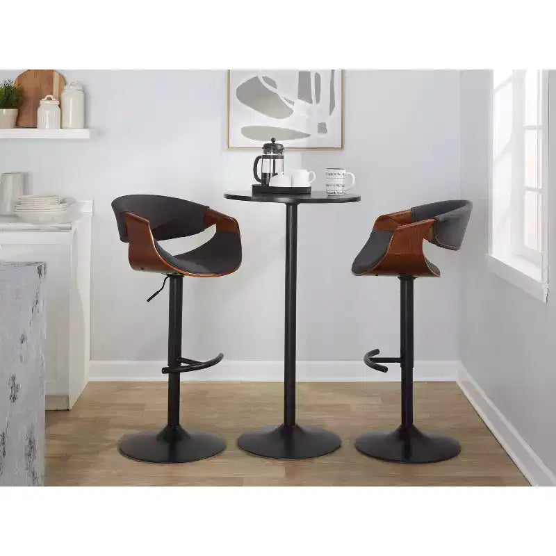 LumiSource Set of 2 Curvo Adjustable Barstools Walnut Wood/Charcoal Fabric/Black Metal