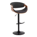 LumiSource Set of 2 Curvo Adjustable Barstools Walnut Wood/Charcoal Fabric/Black Metal