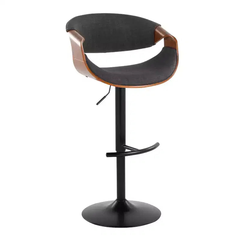 LumiSource Set of 2 Curvo Adjustable Barstools Walnut Wood/Charcoal Fabric/Black Metal