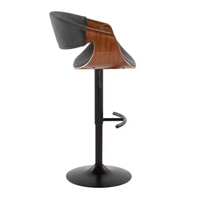 LumiSource Set of 2 Curvo Adjustable Barstools Walnut Wood/Charcoal Fabric/Black Metal
