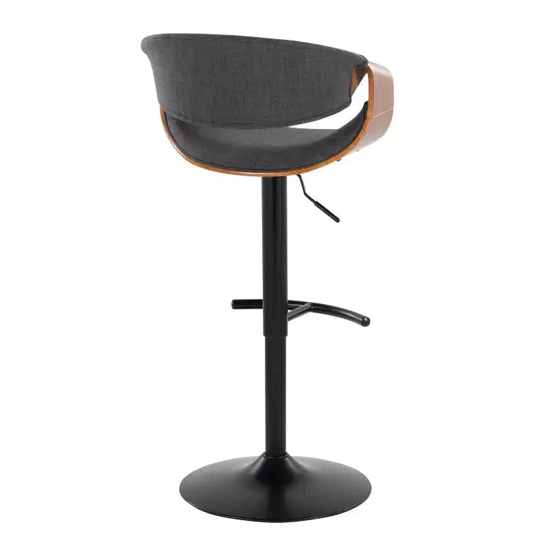 LumiSource Set of 2 Curvo Adjustable Barstools Walnut Wood/Charcoal Fabric/Black Metal
