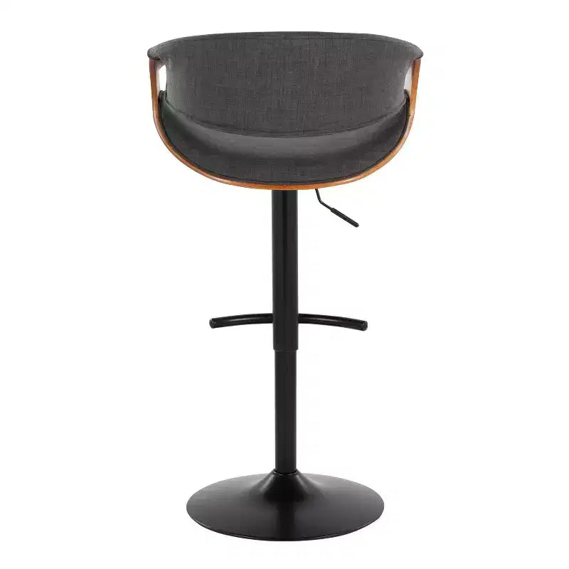 LumiSource Set of 2 Curvo Adjustable Barstools Walnut Wood/Charcoal Fabric/Black Metal