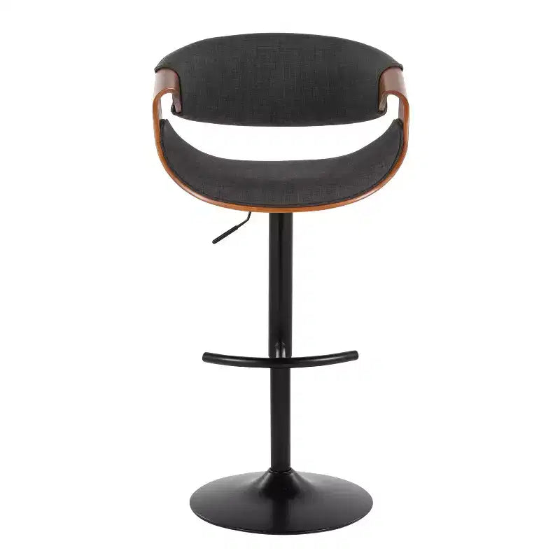 LumiSource Set of 2 Curvo Adjustable Barstools Walnut Wood/Charcoal Fabric/Black Metal