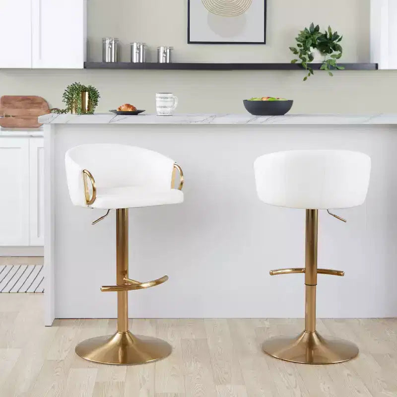 LumiSource Set of 2 Claire Adjustable Barstools Gold/White PU