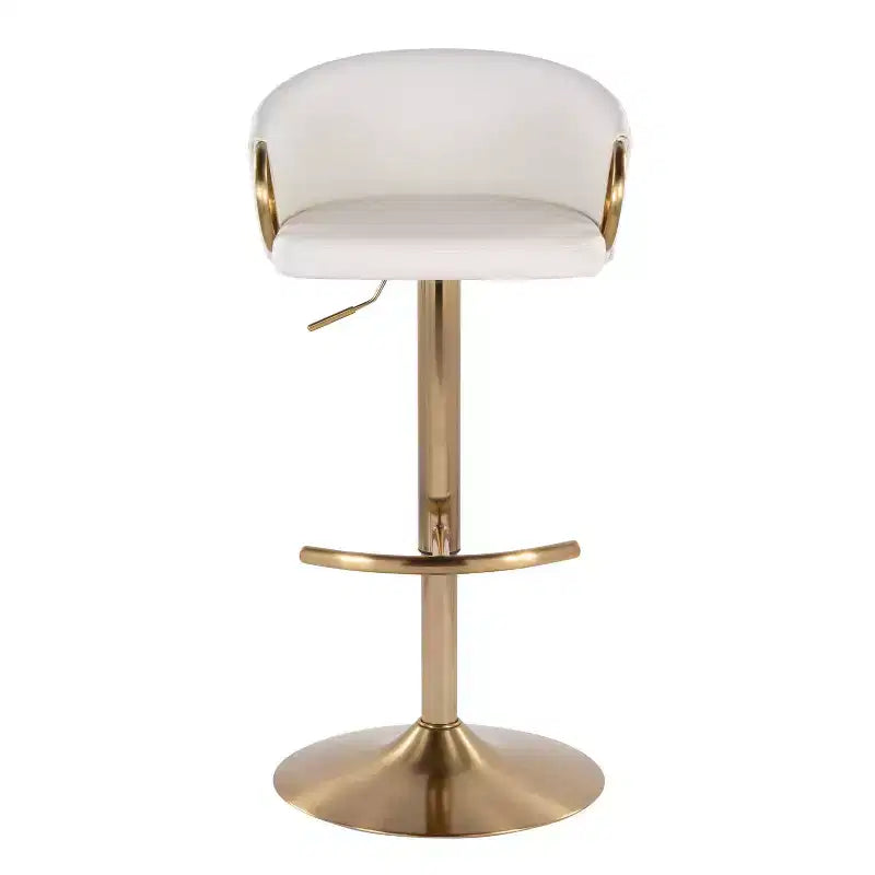 LumiSource Set of 2 Claire Adjustable Barstools Gold/White PU