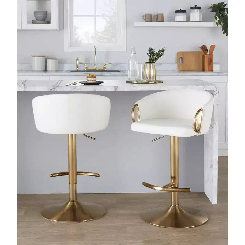 LumiSource Set of 2 Claire Adjustable Barstools Gold/White PU