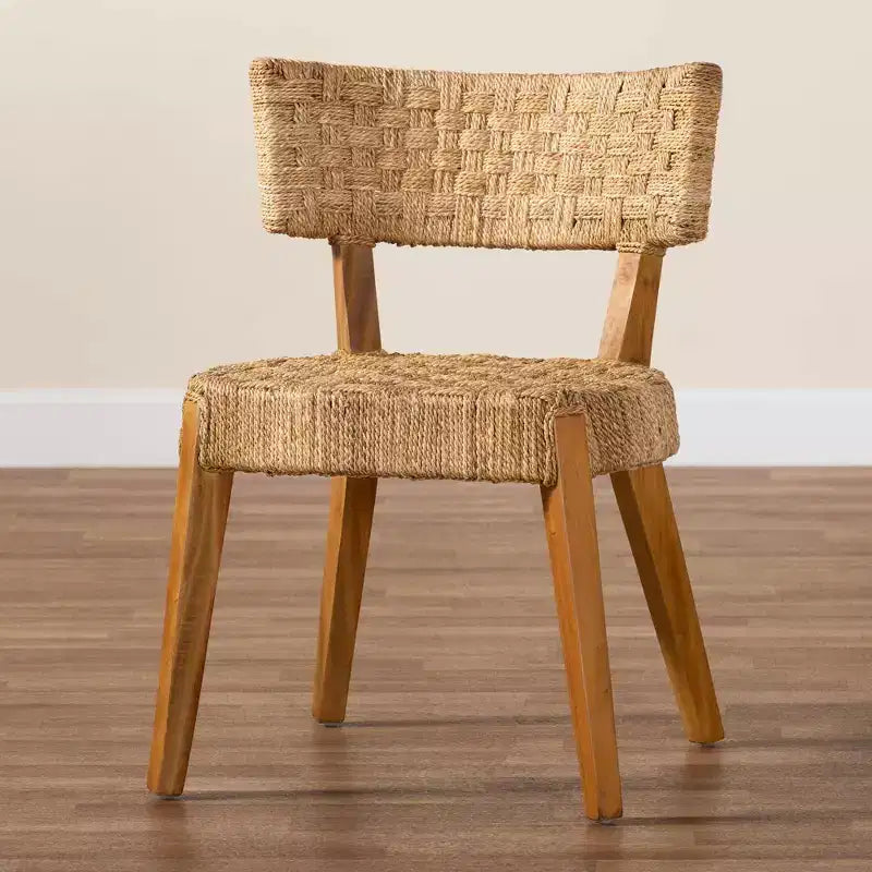 bali & pari Sabit Seagrass and Mahogany Wood Dining Chair Natural/Natural Brown