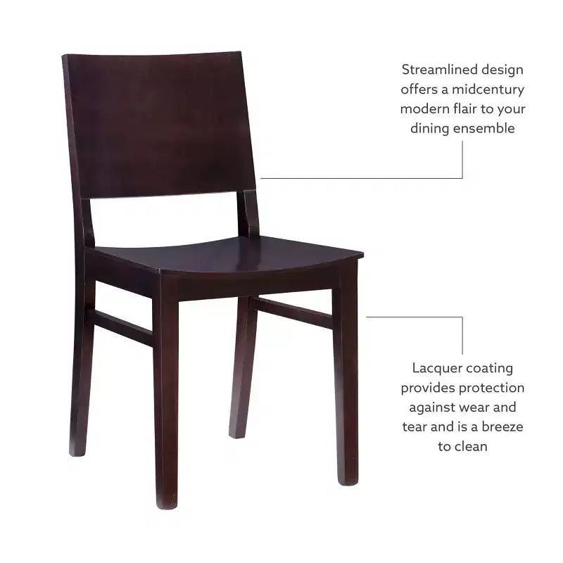 Set of 2 Devin Modern Panel Back Side Chairs Brown - Linon: Beechwood Frame, Mid-Century Style, No Assembly Required