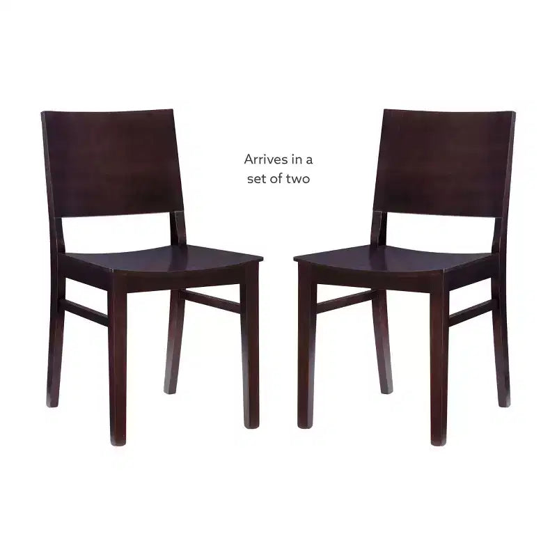 Set of 2 Devin Modern Panel Back Side Chairs Brown - Linon: Beechwood Frame, Mid-Century Style, No Assembly Required